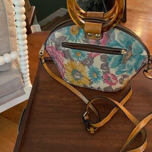 Patricia Nash Floral Meldola First Bloom Leather Purse Bag Brown Pink Green